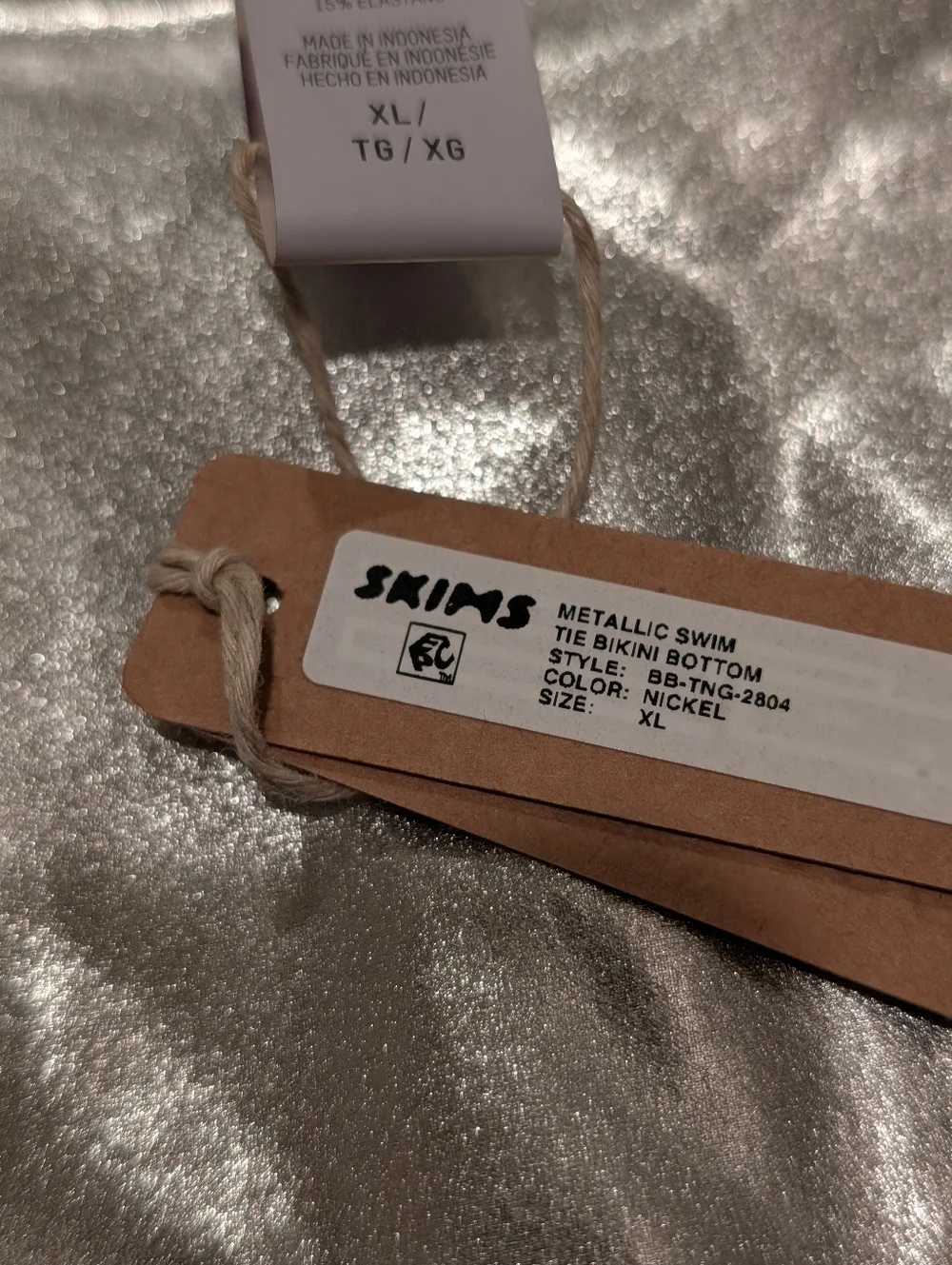 SKIMS Metallic Nikle Silver Tie-Side Bikini Bottom NWT XL